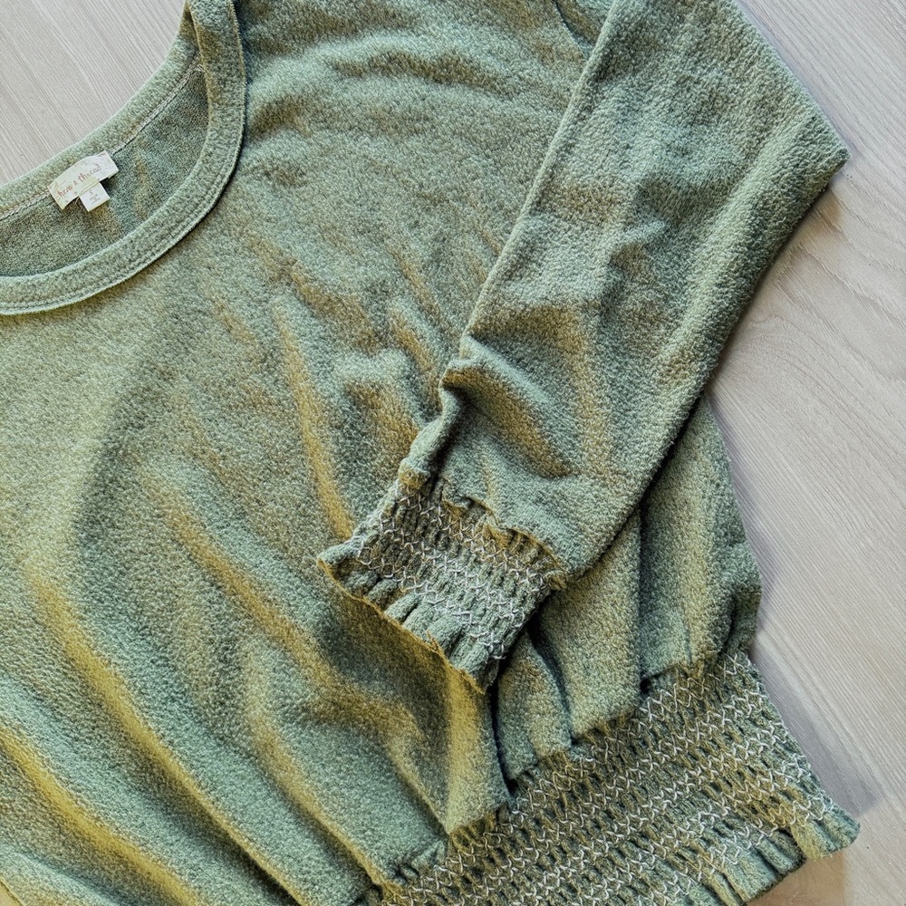 Hem & Thread Olive Green Textured Knit Top